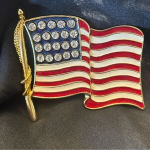 American flag ,Year 2000 Large Crystal Diamond Rhinestone Pin Brooch